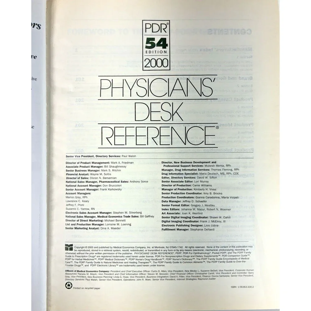 Physician Desk Reference Vintage 2000 Medical Economics Company Hardback